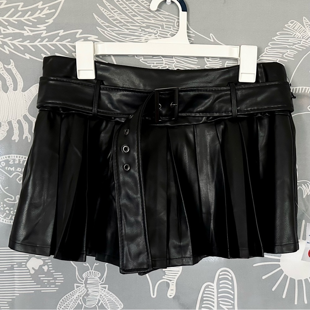 Black Leather Mini Skirt Skort